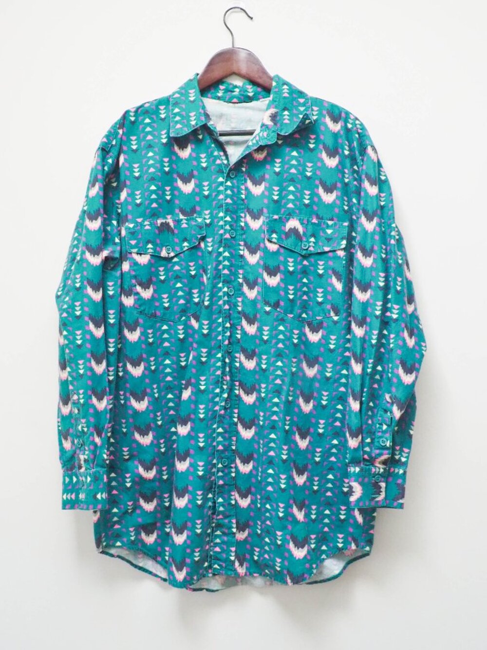 Vtg Geometric Pattern Western Shirt - Larger Size Long Sleeve Southwestern Shirt